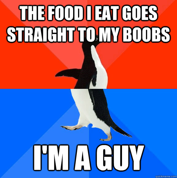The food I eat goes straight to my boobs I'm a guy  Socially Awesome Awkward Penguin
