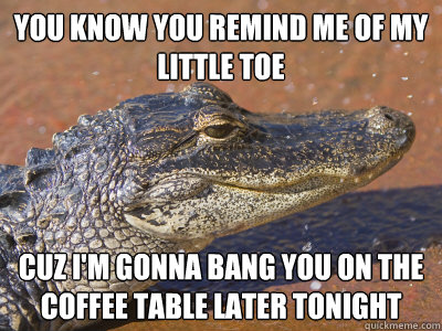 You know you remind me of my little toe cuz i'm gonna bang you on the coffee table later tonight  