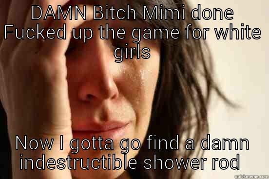 DAMN BITCH MIMI DONE FUCKED UP THE GAME FOR WHITE GIRLS NOW I GOTTA GO FIND A DAMN INDESTRUCTIBLE SHOWER ROD  First World Problems