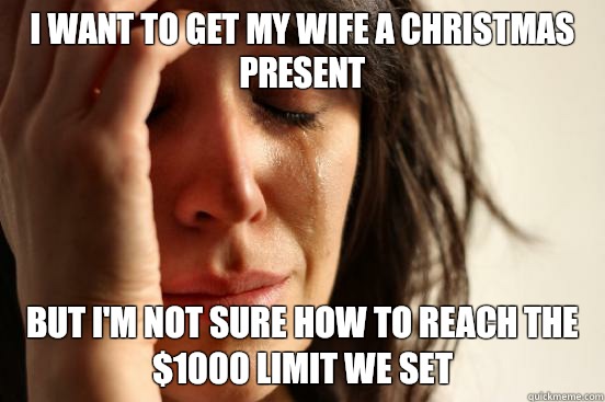 I want to get my wife a Christmas present  But I'm not sure how to reach the $1000 limit we set   First World Problems