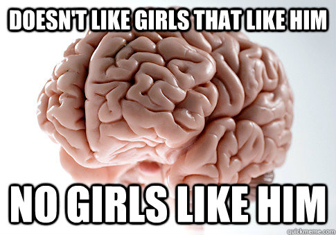 Doesn't like girls that like him no girls like him  Scumbag Brain