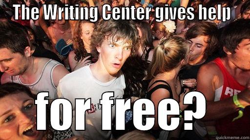 Suddenly Realizing the Writing Center is Free - THE WRITING CENTER GIVES HELP  FOR FREE? Sudden Clarity Clarence
