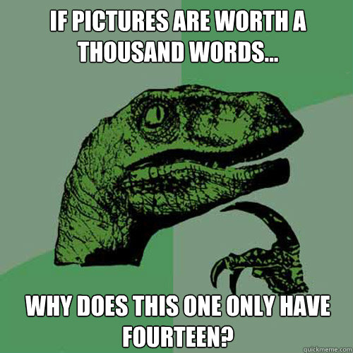 If pictures are worth a thousand words... Why does this one only have fourteen? - If pictures are worth a thousand words... Why does this one only have fourteen?  Philosoraptor