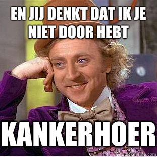 En jij denkt dat ik je niet door hebt KANKERHOER  Condescending Wonka