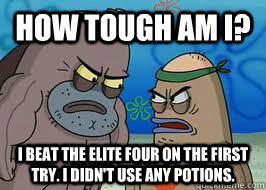 How tough am I? I beat the Elite Four On the first try. I didn't use any potions.  How tough am I