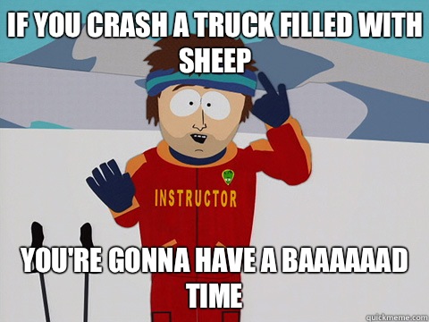 If you crash a truck filled with sheep you're gonna have a baaaaaad time  Bad Time