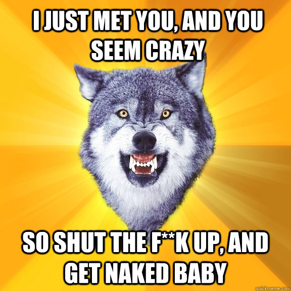 I just met you, and you seem crazy so shut the F**K up, and get naked baby  Courage Wolf