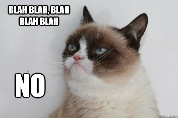 blah blah, blah blah blah no - Grumpy cat turns words in actions