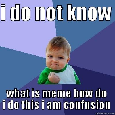 I DO NOT KNOW  WHAT IS MEME HOW DO I DO THIS I AM CONFUSION Success Kid