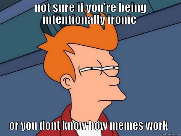  NOT SURE IF YOU'RE BEING INTENTIONALLY IRONIC OR YOU DONT KNOW HOW MEMES WORK  Futurama Fry