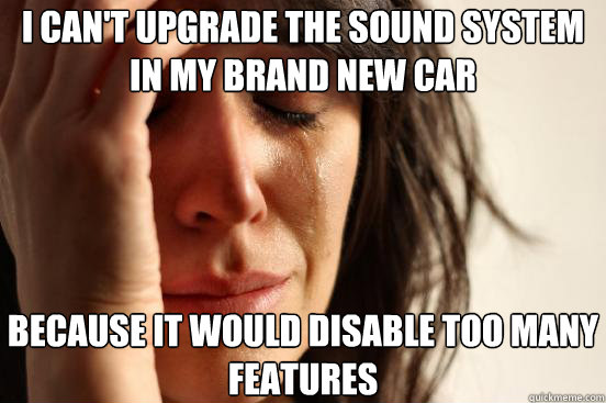 I can't upgrade the sound system in my brand new car because it would disable too many features - I can't upgrade the sound system in my brand new car because it would disable too many features  First World Problems