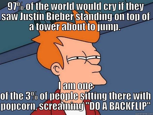 You Know It - 97% OF THE WORLD WOULD CRY IF THEY SAW JUSTIN BIEBER STANDING ON TOP OF A TOWER ABOUT TO JUMP.  I AM ONE OF THE 3% OF PEOPLE SITTING THERE WITH POPCORN, SCREAMING 