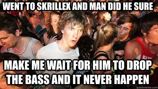 went to skrillex and man did he sure make me wait for him to drop the bass and it never happen  Sudden Clarity Clarence