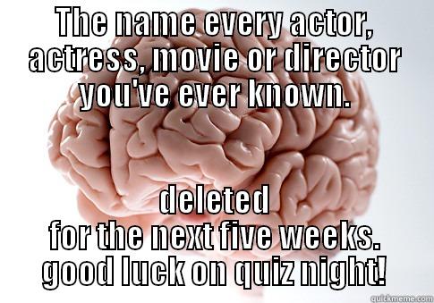 THE NAME EVERY ACTOR, ACTRESS, MOVIE OR DIRECTOR YOU'VE EVER KNOWN. DELETED FOR THE NEXT FIVE WEEKS. GOOD LUCK ON QUIZ NIGHT! Scumbag Brain