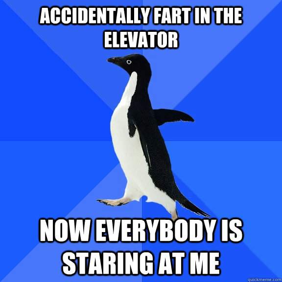 accidentally fart in the elevator   now everybody is staring at me   Socially Awkward Penguin