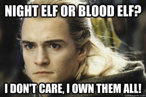 Night elf or blood elf? I don't care, I own them all!  Bitchy legolas