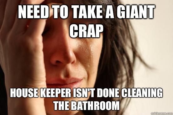 Need to take a giant crap House keeper isn't done cleaning the bathroom  First World Problems