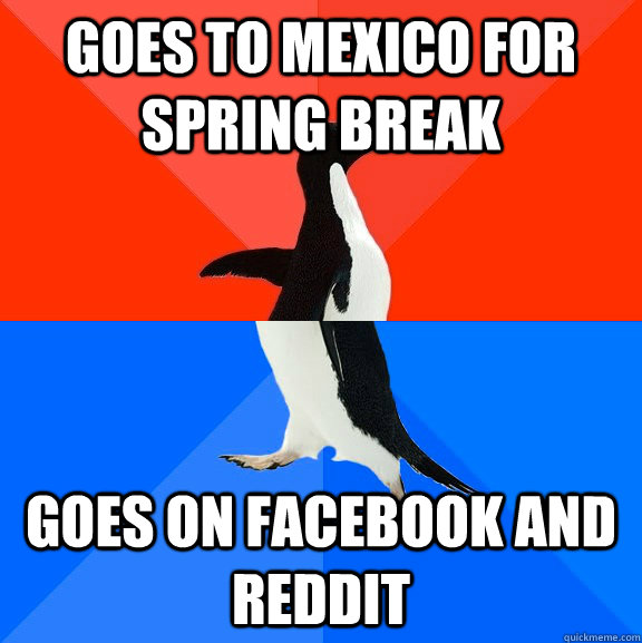 Goes to mexico for spring break goes on facebook and reddit  Socially Awesome Awkward Penguin
