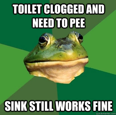 toilet clogged and need to pee sink still works fine  Foul Bachelor Frog