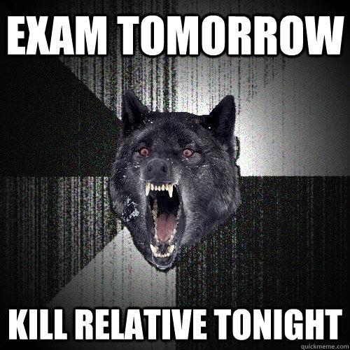 Exam tomorrow kill relative tonight  Insanity Wolf