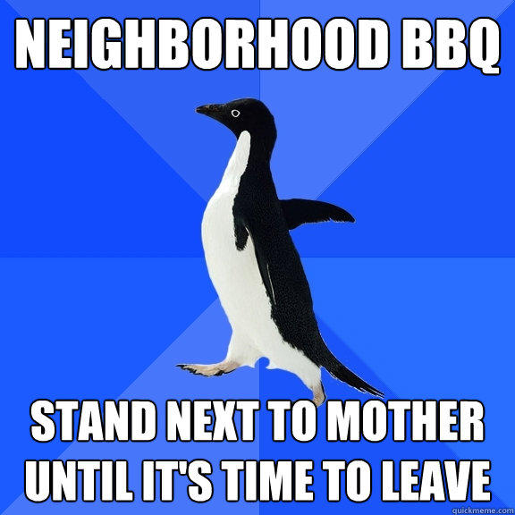 Neighborhood BBQ Stand next to mother until it's time to leave  