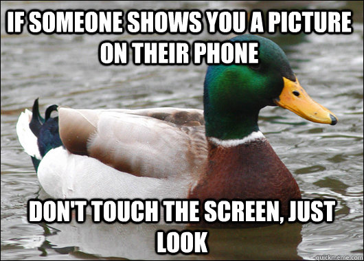 If someone shows you a picture on their phone Don't touch the screen, just look  Actual Advice Mallard