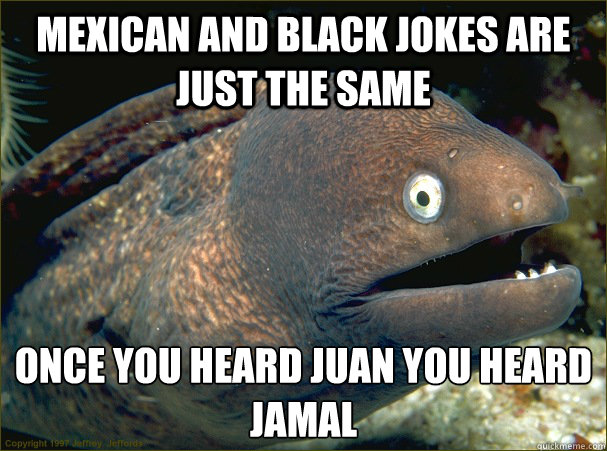 mexican and black jokes are just the same once you heard juan you heard jamal  - mexican and black jokes are just the same once you heard juan you heard jamal   Bad Joke Eel