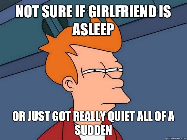Not sure if girlfriend is asleep Or just got really quiet all of a sudden  Futurama Fry