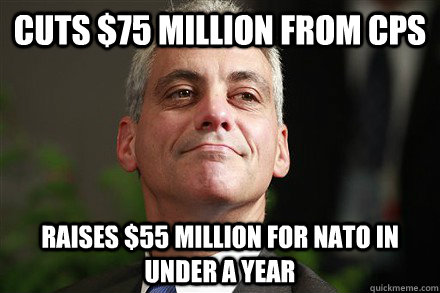 cuts $75 million from cps RAISES $55 MILLION FOR NATO IN under a year  
