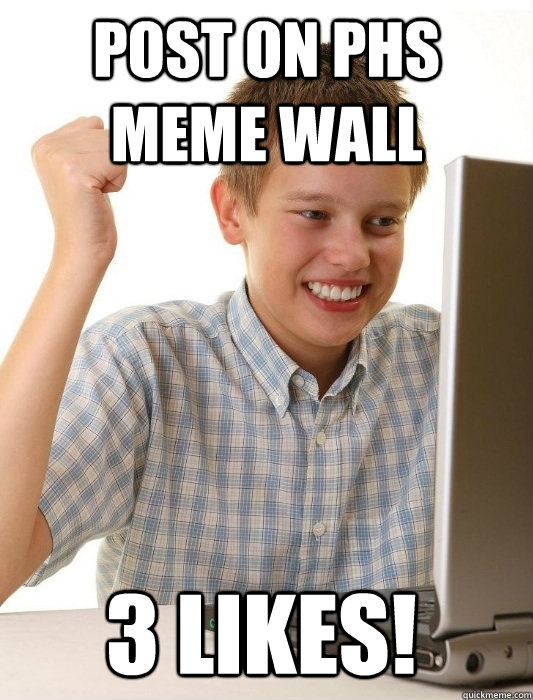 Post on phs meme wall 3 likes!  First Day on the Internet Kid