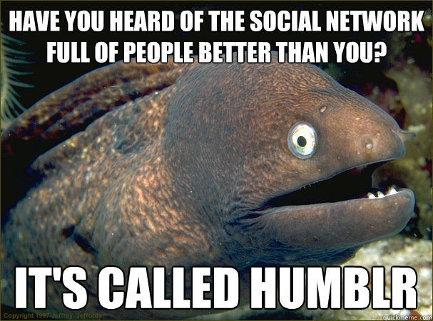have you heard of the social network full of people better than you? it's called humblr  Bad Joke Eel