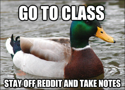 Go to class Stay off reddit and take notes  Actual Advice Mallard