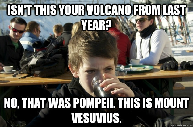 isn't this your volcano from last year? No, that was pompeii. this is Mount Vesuvius.  Lazy Elementary School Kid