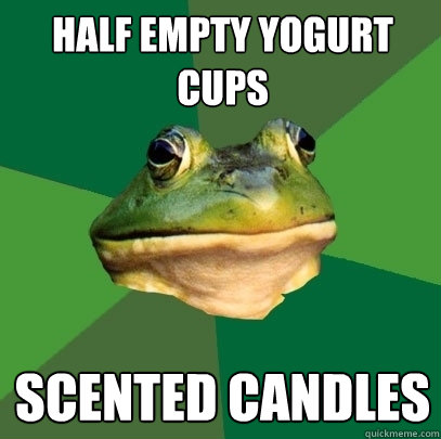Half empty yogurt cups SCENTED CANDLES  Foul Bachelor Frog