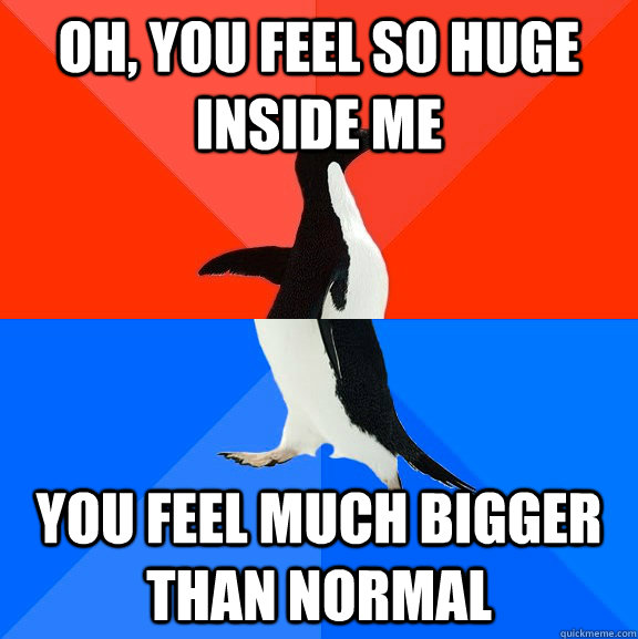 Oh, you feel so huge inside me You feel much bigger than normal  Socially Awesome Awkward Penguin