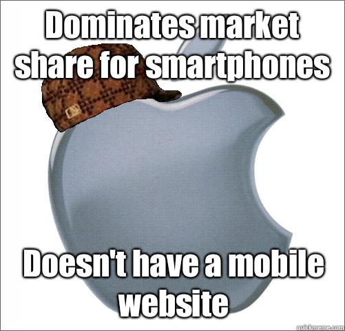 Dominates market share for smartphones Doesn't have a mobile website  
