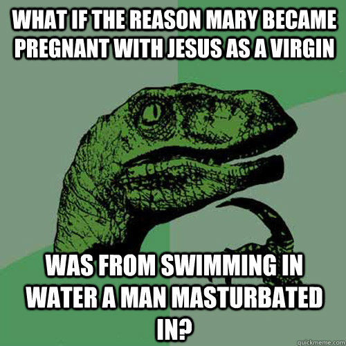 What if the reason Mary became pregnant with jesus as a virgin Was from swimming in water a man masturbated in?  Philosoraptor