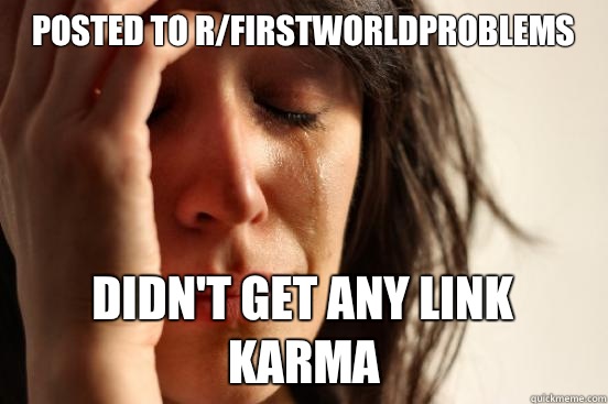 Posted to r/firstworldproblems Didn't get any link karma  First World Problems