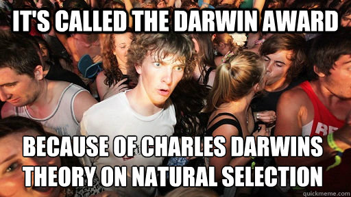 It's called the darwin award Because of charles darwins theory on natural selection   Sudden Clarity Clarence