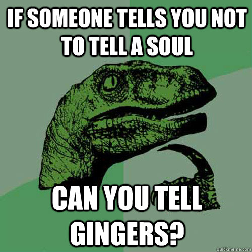 if someone tells you not to tell a soul can you tell gingers?  Philosoraptor