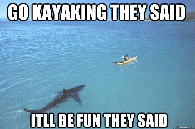 go kayaking they said itll be fun they said  In homage to shark week