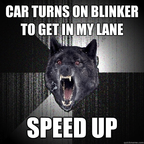 Car turns on blinker to get in my lane Speed up  Insanity Wolf