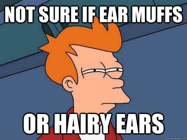 not sure if ear muffs or hairy ears  - not sure if ear muffs or hairy ears   Futurama Fry