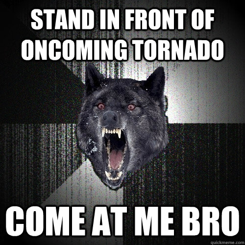 Stand in front of oncoming tornado Come at me bro  Insanity Wolf