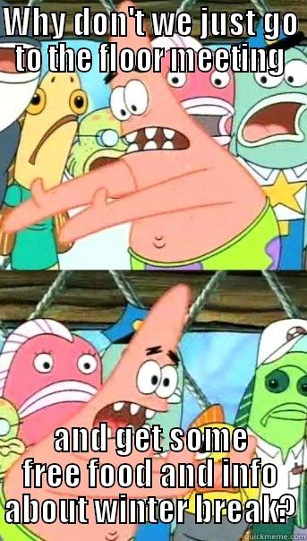 floor meeting 2 - WHY DON'T WE JUST GO TO THE FLOOR MEETING AND GET SOME FREE FOOD AND INFO ABOUT WINTER BREAK? Push it somewhere else Patrick