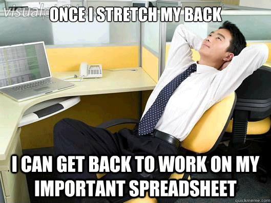 once i stretch my back i can get back to work on my important spreadsheet - once i stretch my back i can get back to work on my important spreadsheet  Office Thoughts