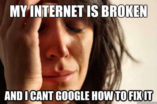 my internet is broken and i cant google how to fix it - my internet is broken and i cant google how to fix it  Misc