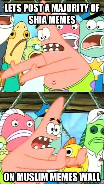 lets post a majority of shia memes  on muslim memes wall  Push it somewhere else Patrick