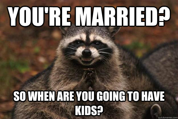 You're married? So when are you going to have kids?  Evil Plotting Raccoon