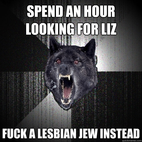 spend an hour looking for liz fuck a lesbian jew instead  Insanity Wolf